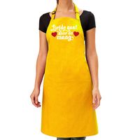 Liefde gaat door de maag keukenschort geel dames / Moederdag