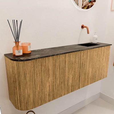 Toiletmeubel Mondiaz Joya Dlux | 111.6 cm | Meubelkleur Oak | Faye wastafel Lava Wasbak Rechts | Zonder kraangat(en)