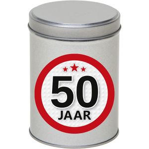 Cadeau/kado zilver rond blik 50 jaar 13 cm