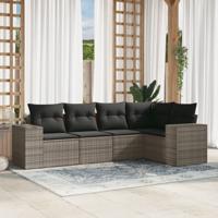 5-delige Loungeset met kussens poly rattan grijs