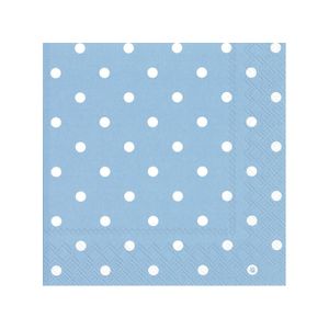 20x Polka Dot 3-laags servetten licht blauw met witte stippen 33 x 33 cm