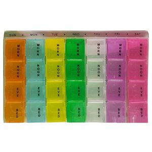 Gekleurde medicijnen doos/pillendoos 28-vaks wit 17 cm   -