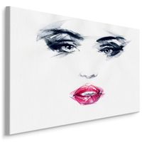 Schilderij - Rode Lippen, Portret van een Vrouw, Premium print - thumbnail