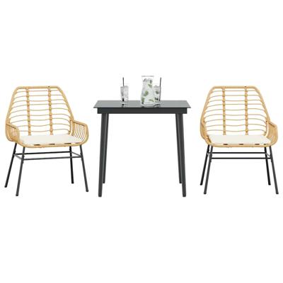 3-delige Tuinset met kussens poly rattan glas bruin