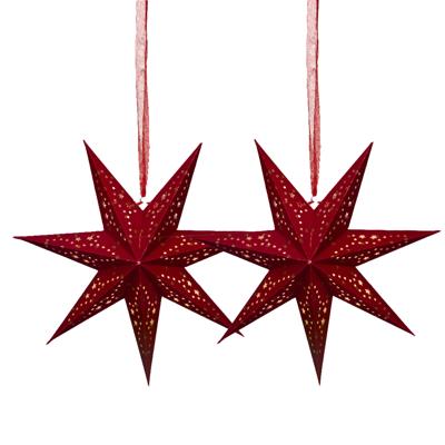 Verlichte kerstster - 2x - rood - D38 m - papier - LED - warm wit - steady light - timer - binnen