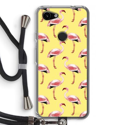 Flamingo's geel: Pixel 3a Transparant Hoesje met koord