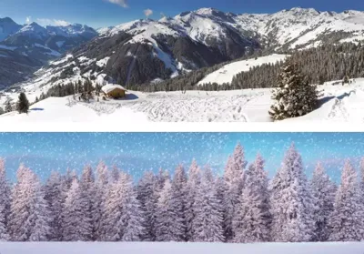 My Village Achtergrond dubbelzijdig-wintersport/bos 98x33 cm