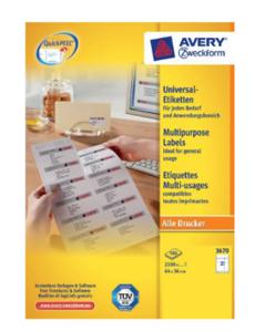 Avery-Zweckform 3670 Universele etiketten 64 x 36 mm Papier Wit 2100 stuk(s) Permanent hechtend Laser (zwart/wit), Laser (kleur)