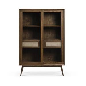 Olivine Boas Houten Vitrinekast met Lade - B 110 cm - Gerookt Eiken