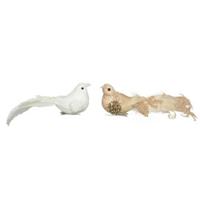 Vogel foam pearls - glitter feather op clip 4 assorti 16,5 cm