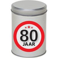 Zilver bewaarblik/opbergblik 13 cm met 80 jaar sticker   -