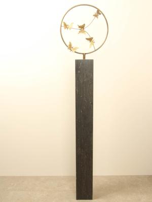 Bronzen sculptuur ring met 5 messing vlinders, Ø 32 cm