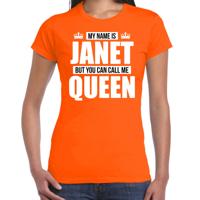 Naam cadeau t-shirt - my name is Janet - but you can call me Queen - oranje - dames - koningsdag