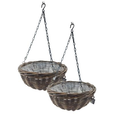 Hangmand - 2x - D30 cm - rotan gevlochten - hangende plantenbak - aan ketting - hanging basket