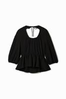 Gestructureerde blouse met cut-out - BLACK - XS - thumbnail