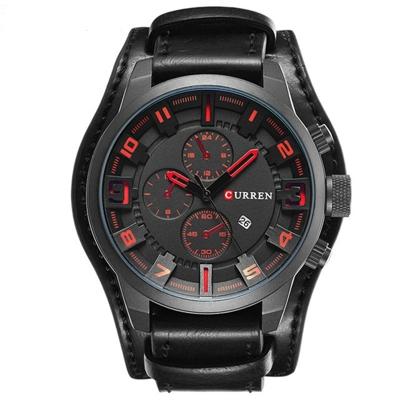 Curren M8225 leger militaire lederen band mannen quartz horloge (zwart rood)