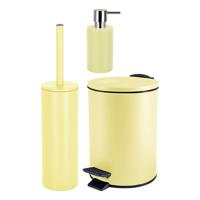 Spirella Badkamer accessoires set - WC-borstel/pedaalemmer/zeeppompje - geel - Badkameraccessoireset - thumbnail