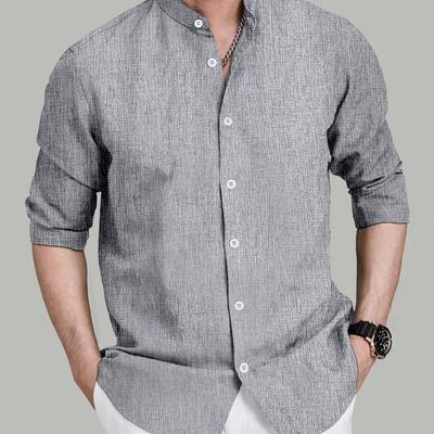 Bon&Bon Men's Stand Collar Long Sleeve Shirt - Dark Grey Casual Top Light Grey / M