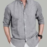 Bon&Bon Men's Stand Collar Long Sleeve Shirt - Dark Grey Casual Top Light Grey / M