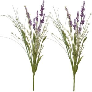 Lavendel kunsttak - 2x - kunststof - lila paars - 4 x 13 x H75 cm