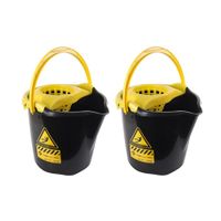 2x Dweilemmers/mopemmers 13,5 liter zwart/geel caution 32 x 30 cm