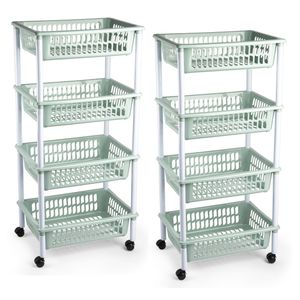 2x stuks opberger/organiser trolley/roltafel met 4 manden 85 cm mintgroen