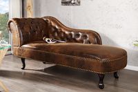 Chesterfield chaise longue 170cm antiekbruin met knoopstiksel en klinknagels - 21628 - thumbnail