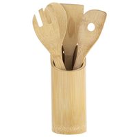 Bamboe houten keukengerei spatel set 4-delig met houder - Keukenspatels - thumbnail