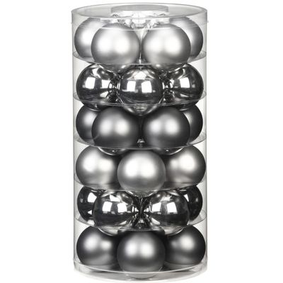 60x stuks glazen kerstballen grijs 6 cm glans en mat