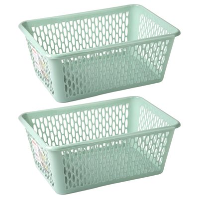 Opbergmand/kastmandje - 2x stuks - 6,5 liter - mintgroen - kunststof - 20 x 30 x 11 cm