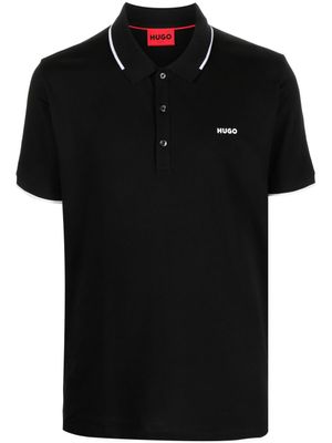 HUGO polo en coton à logo imprimé - Noir