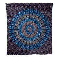 Authentiek Mandala Wandkleed Katoen Blauw/ Oranje (240 x 210 cm)