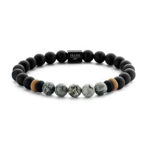 Frank 1967 7FB 0244 Rekarmband Beads natuursteen 8 mm zwart-grijs