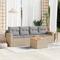 5-delige Loungeset met kussens poly rattan gemengd beige