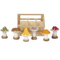 Paddenstoelen decoratie - set van 6x stuks - multi - 10 cm - beeldjes - herfst decoratie