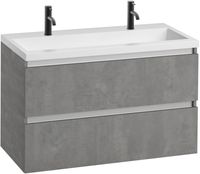 Saqu Gaia voorgemonteerd badmeubel met aluminium greeplijst incl. mat witte wastafel 100x51,5cm beton grijs - thumbnail