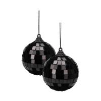 Christmas Decorations Disco kerstbal - 2x - zwart - 6 cm - kunststof en glas - discobol - spiegel