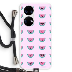 Smiley watermeloenprint: Huawei P50 Transparant Hoesje met koord
