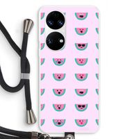 Smiley watermeloenprint: Huawei P50 Transparant Hoesje met koord
