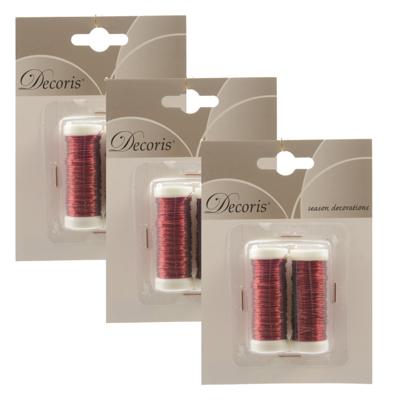 Binddraad/wikkeldraad - 6x rolletjes - rood - 30 m x 0,3 mm - hobbydraad/bloemendraad Binddraad/wikkeldraad - 6x rolletjes - rood - 30 m x 0,3 mm - hobbydraad/bloemendraad