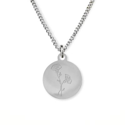 Gegraveerde geboortebloem ketting OUD DESIGN - Stainless steel - Zilver - 12 mm - September - Aster