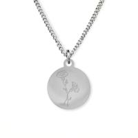 Gegraveerde geboortebloem ketting OUD DESIGN - Stainless steel - Zilver - 12 mm - September - Aster