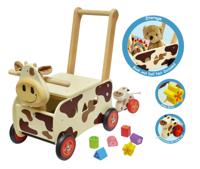 Loop/duwwagen koe, 2 kleuren hout