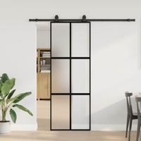 Schuifdeur met beslagset 76x205 cm gehard glas zwart