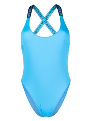 Stella McCartney maillot de bain à bretelles à logo - Bleu