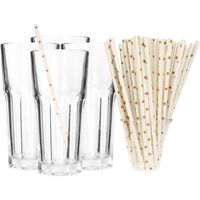 Set van 4x longdrink glazen en 100x duurzame papieren rietjes - 280 ml