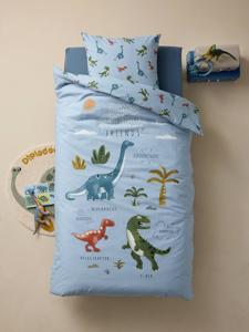 Dekbedovertrekset + kussensloop kind met gerecycled katoen DINO FRIENDS ijsblauw