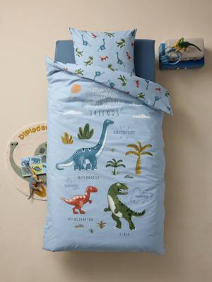 Dekbedovertrekset + kussensloop kind met gerecycled katoen DINO FRIENDS ijsblauw