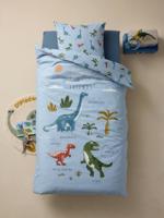 Dekbedovertrekset + kussensloop kind met gerecycled katoen DINO FRIENDS ijsblauw