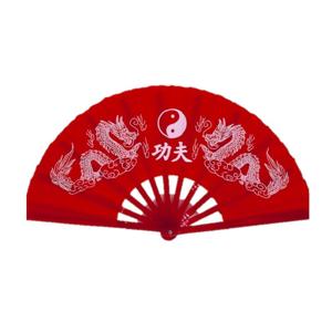 Handwaaier tai chi - yin yang en draken - rood - 65 x 35 cm - polyester/kunststof